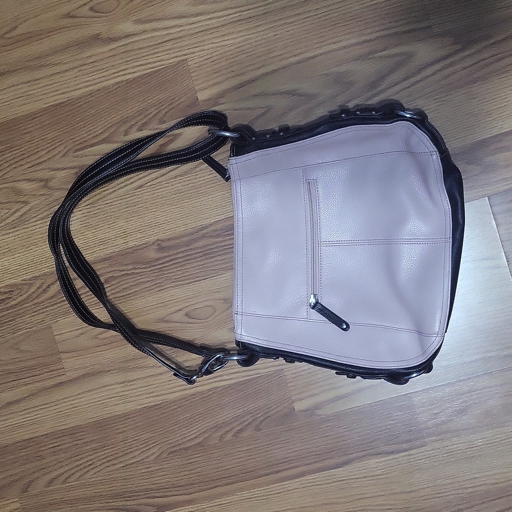 Blush pink Tignanello purse shoulder bag baby pink black tote
